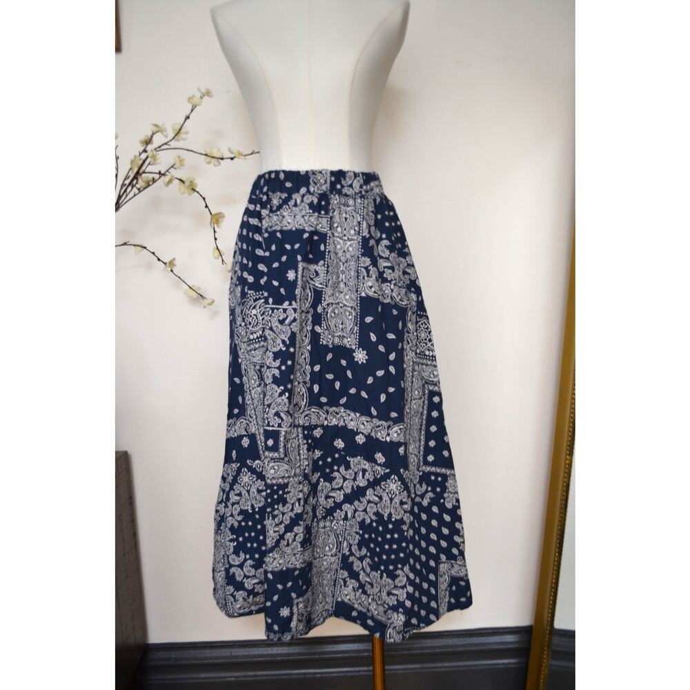 Coastal Cowgirl Western Navy Bandana 100% Cotton Piombo Maxi Skirt Size XS